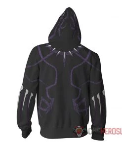 OneHeroSuits Black Panther Hoodies T Challa Printed Zip-Up Creative Printed Zip-Up Hooded Sweatshirt