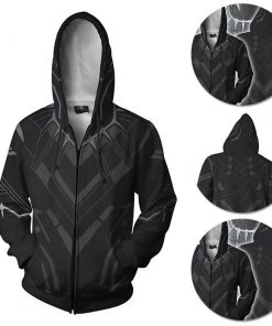 OneHeroSuits Black Panther Hoodies T Challa Printed Zip-Up Creative Printed Zip-Up Hooded Sweatshirt