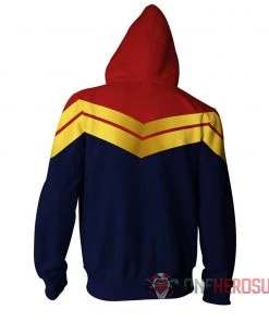 OneHeroSuits Cozy Hoodies Captain Marvel Hoodies HQ Printed Creative Printed Zip-Up Hooded Sweatshirt