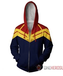 OneHeroSuits Cozy Hoodies Captain Marvel Hoodies HQ Printed Creative Printed Zip-Up Hooded Sweatshirt