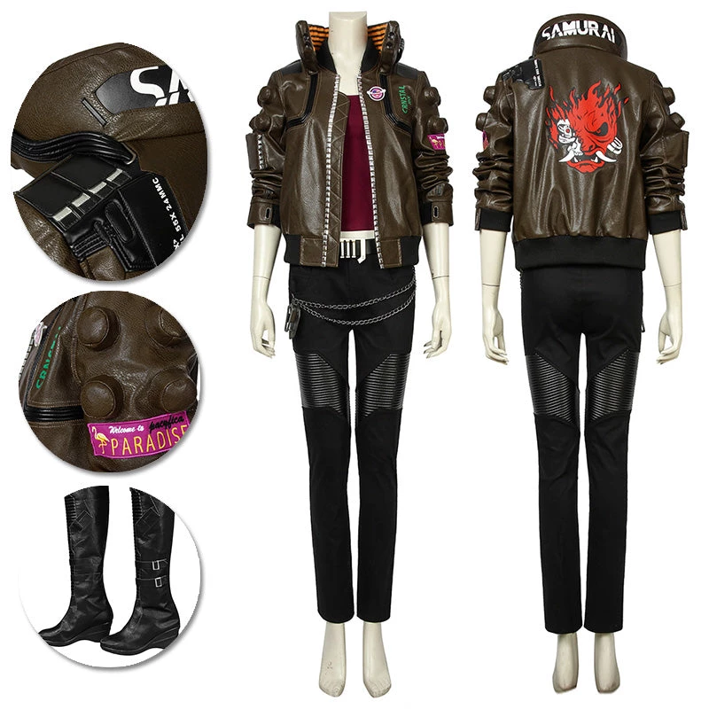 OneHeroSuits Cyberpunk 2077 V Female Cosplay Costumes Artificial Leather Cosplay Suit