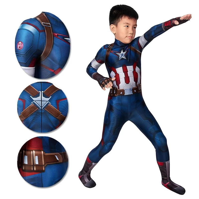 OneHeroSuits Kids Cosplay Gifts For Kids Captain America Cosplay Costumes Avengers2 Age Of Ultron Cosplay Suit