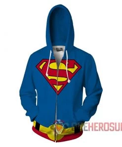 OneHeroSuits Superman Hoodie Clark Kent Blue Creative Printed Zip-Up Hooded Sweatshirt Cozy Hoodies