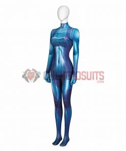 OneHeroSuits Costumes Metroid Cosplay Costume Samus Aran Blue Jumpsuits