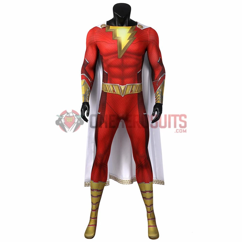 OneHeroSuits Shazam 2 Fury Of The Gods Cosplay Costume 3D Printed Jumpsuits With Cloak 4 OneHeroSuits Shazam 2 Fury Of The Gods Cosplay Costume 3D Printed Jumpsuits With Cloak