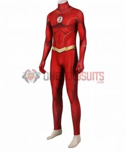 OneHeroSuits Costumes The Flash S8 Spandex Cosplay Bodysuit With Gold Boots
