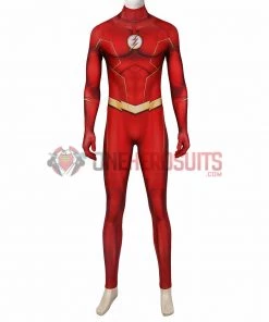 OneHeroSuits Costumes The Flash S8 Spandex Cosplay Bodysuit With Gold Boots
