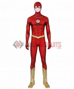 OneHeroSuits Costumes The Flash S8 Spandex Cosplay Bodysuit With Gold Boots